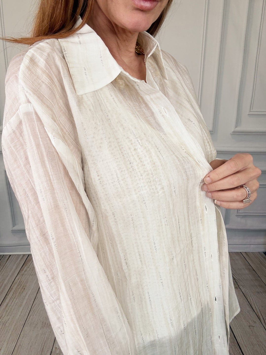 The Beach Club Babe Blouse-Sand-Long Sleeves-Allie Rose-Shop with Bloom West Boutique, Women's Fashion Boutique, Located in Houma, Louisiana