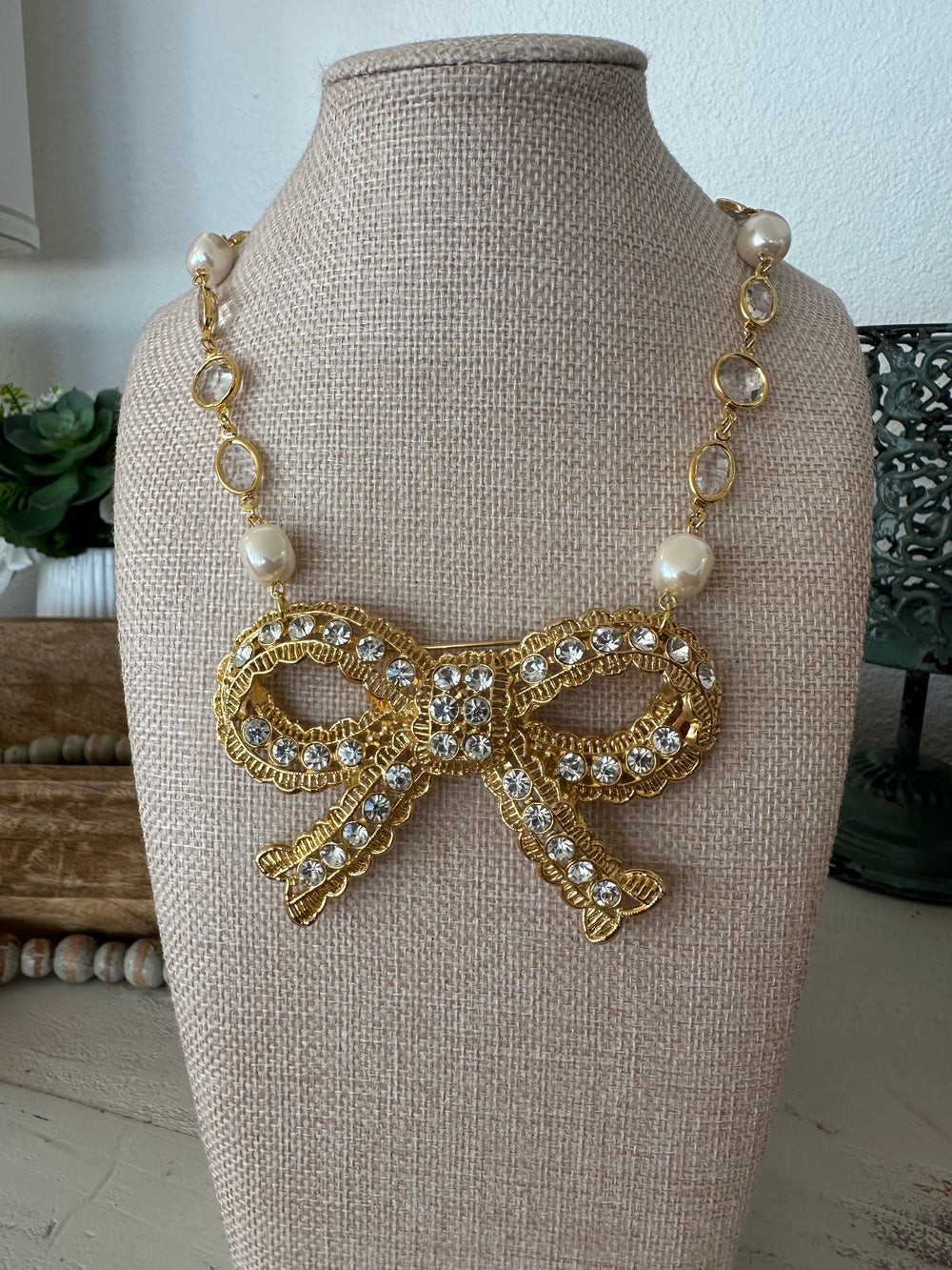 Erin Knight Design Vintage Carolee Rhinestone Bow Necklace-Necklaces-Erin Knight Designs-Shop with Bloom West Boutique, Women's Fashion Boutique, Located in Houma, Louisiana