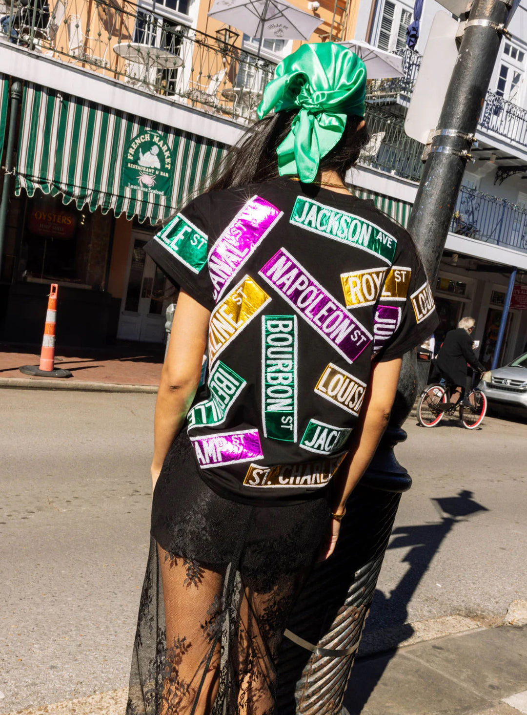 Queen Of Sparkles Black Nola Street Sign Tee-QOS Tops-Queen Of Sparkles-Shop with Bloom West Boutique, Women's Fashion Boutique, Located in Houma, Louisiana