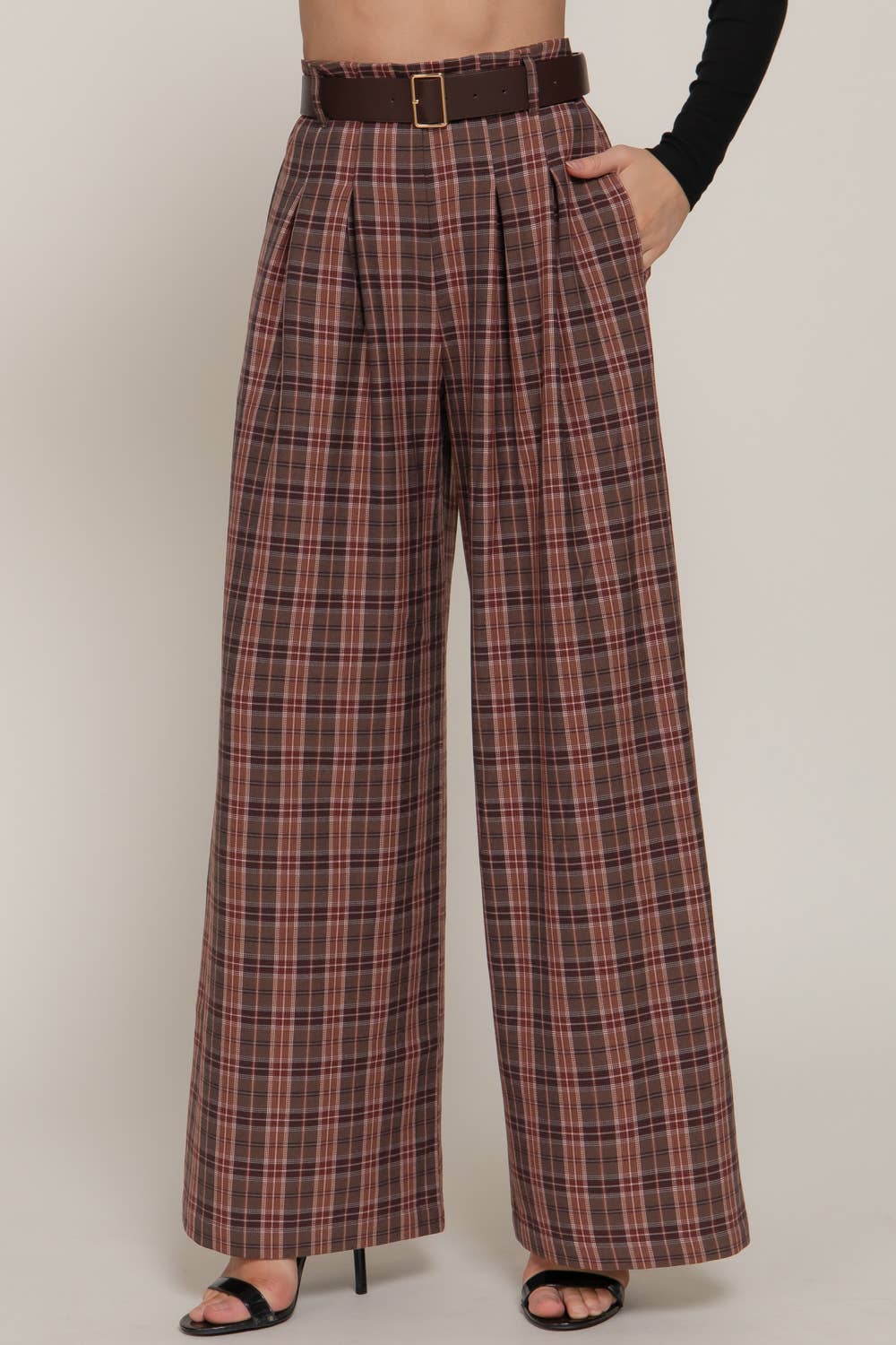 Beth Plaid Woven Wide Long Pants-Active Basic | Active USA-Shop with Bloom West Boutique, Women's Fashion Boutique, Located in Houma, Louisiana
