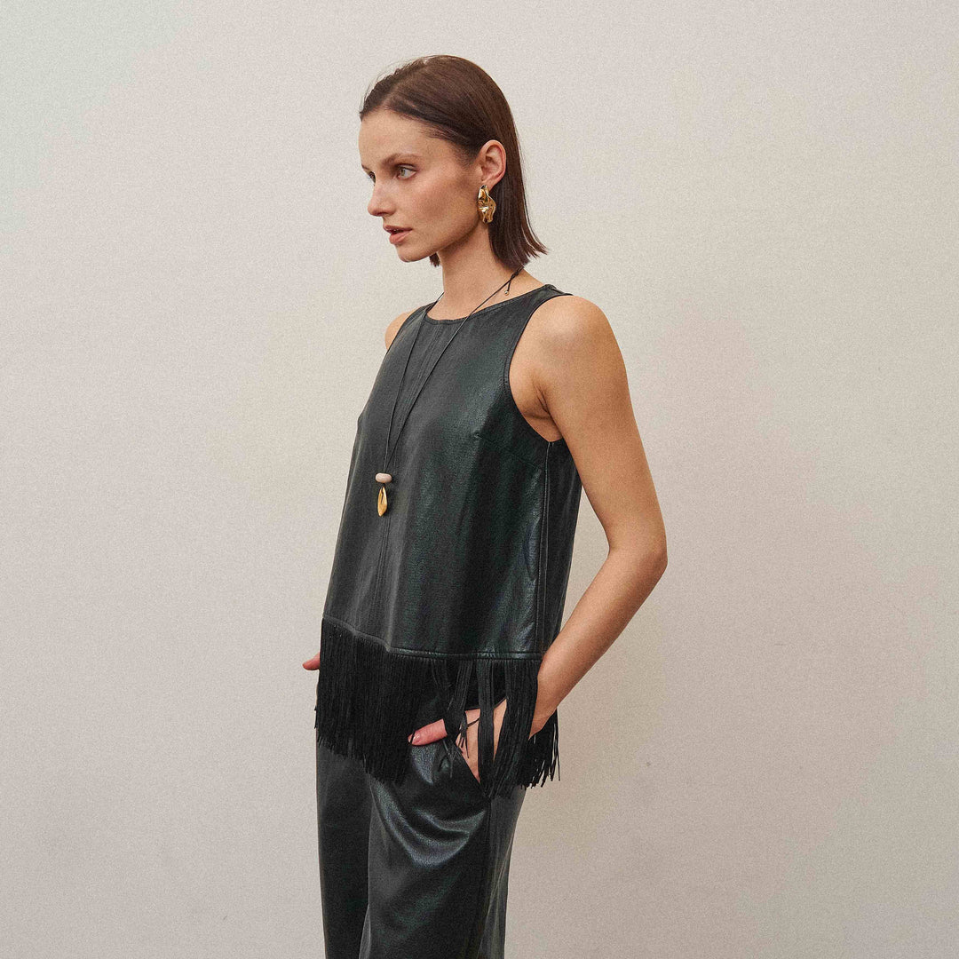 AS3778 Fringe vegan leather top &amp; pants set-Able-Shop with Bloom West Boutique, Women&