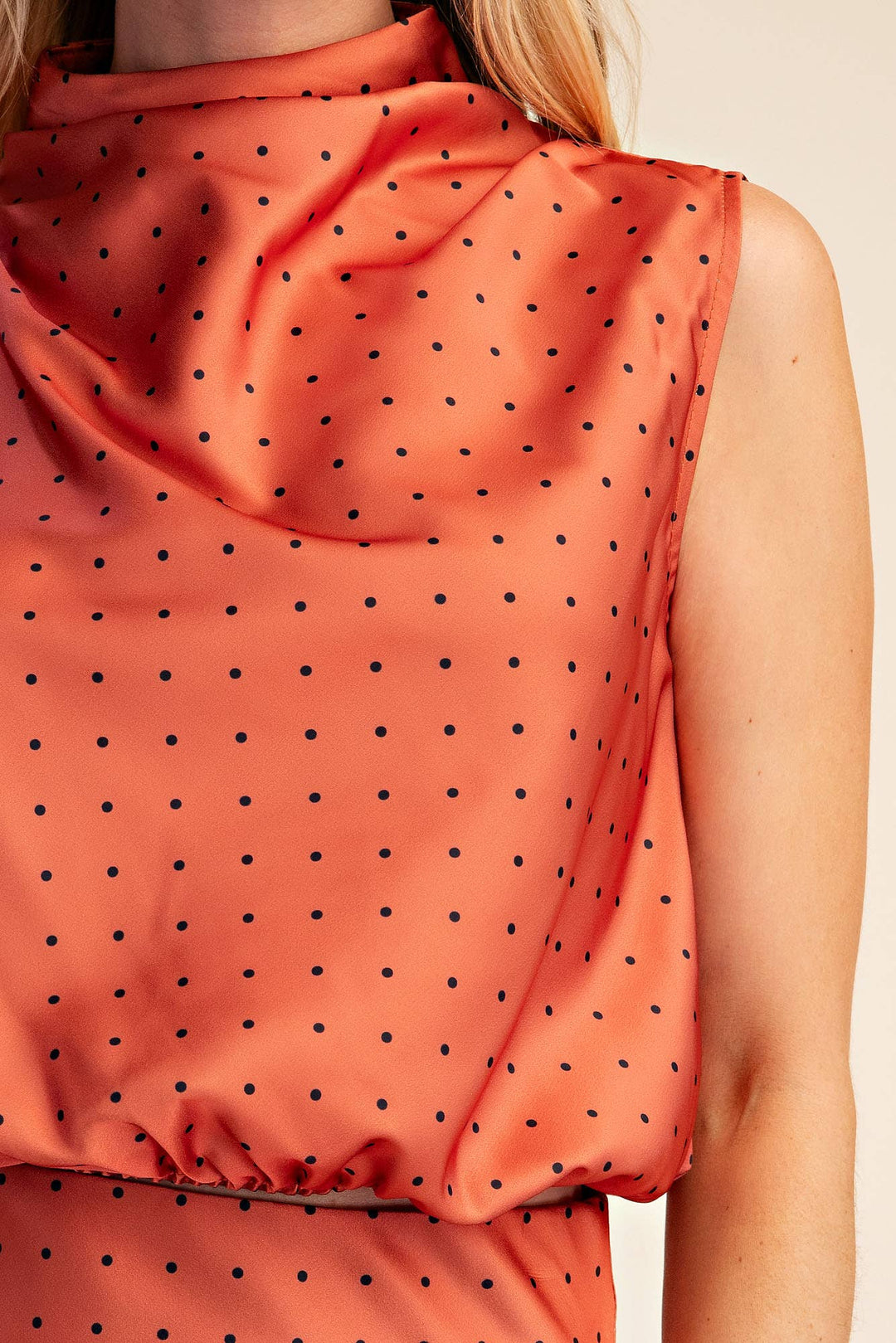 Mock Neck Sleeveless Polka Dot Top-Glam-Shop with Bloom West Boutique, Women&