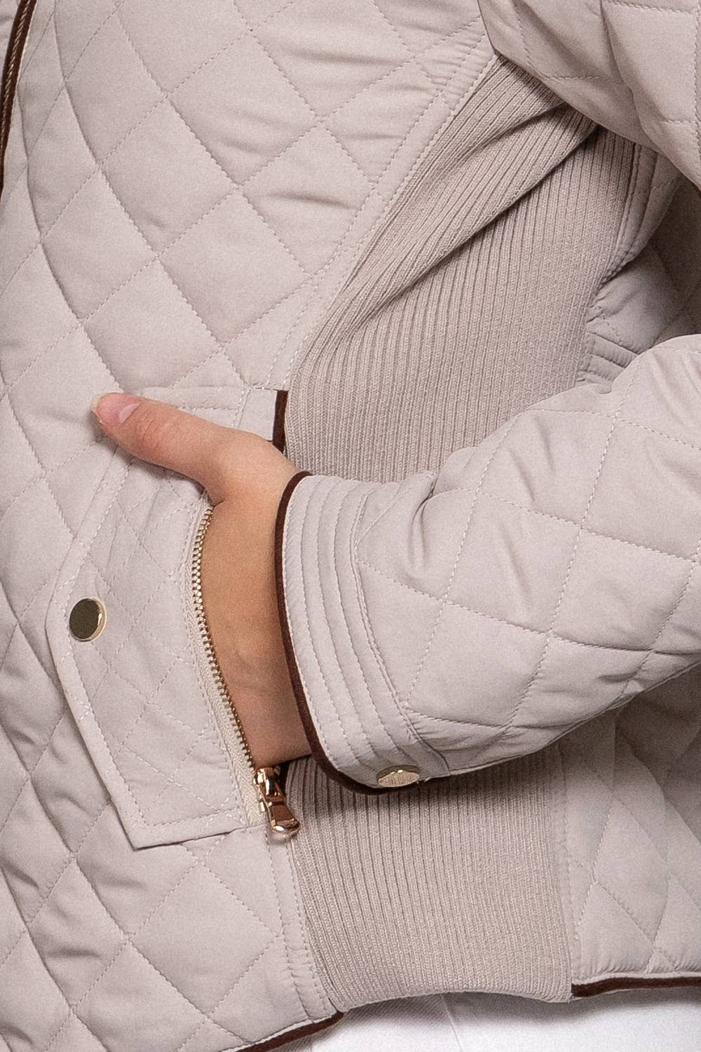 Suede Piping Detail Rib Quilted Padding Jacket : OLV-olive oil / L-Active Basic | Active USA-Shop with Bloom West Boutique, Women's Fashion Boutique, Located in Houma, Louisiana