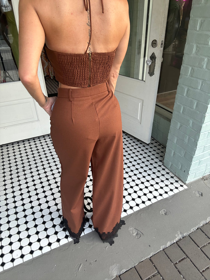 Nova Lace Trim Hem Wide Leg Pants-Dress Pants-Endless Blu-Shop with Bloom West Boutique, Women's Fashion Boutique, Located in Houma, Louisiana