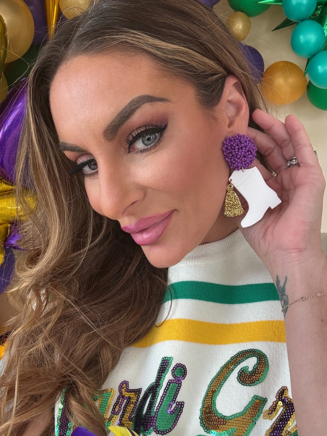 Majorette Boots Mardi Gras Earrings-Earrings-Bloom West Boutique Custom-Shop with Bloom West Boutique, Women's Fashion Boutique, Located in Houma, Louisiana