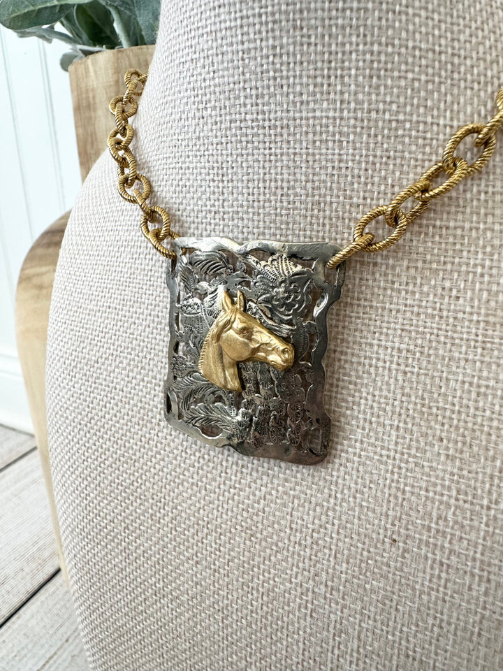 Erin Knight Vintage Gold Rope Necklace With Horse Pendant-Jewelry-Erin Knight Designs-Shop with Bloom West Boutique, Women&