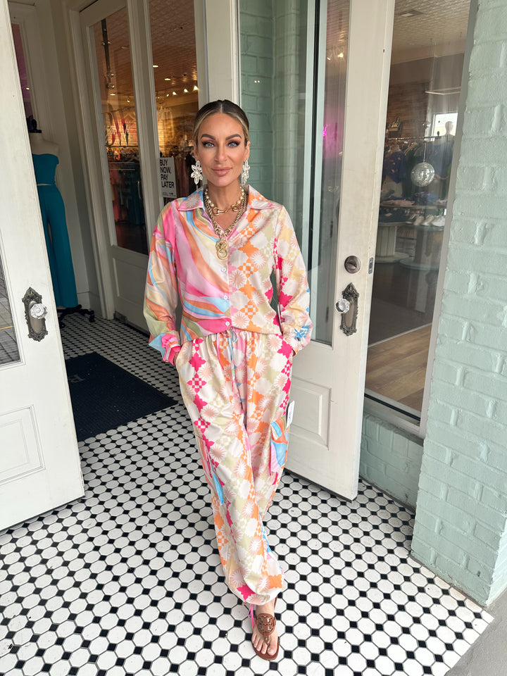 Blanca Yellow Printed Long Sleeve Shirt & Pants-Outfits-Mayah Overseas-Shop with Bloom West Boutique, Women's Fashion Boutique, Located in Houma, Louisiana