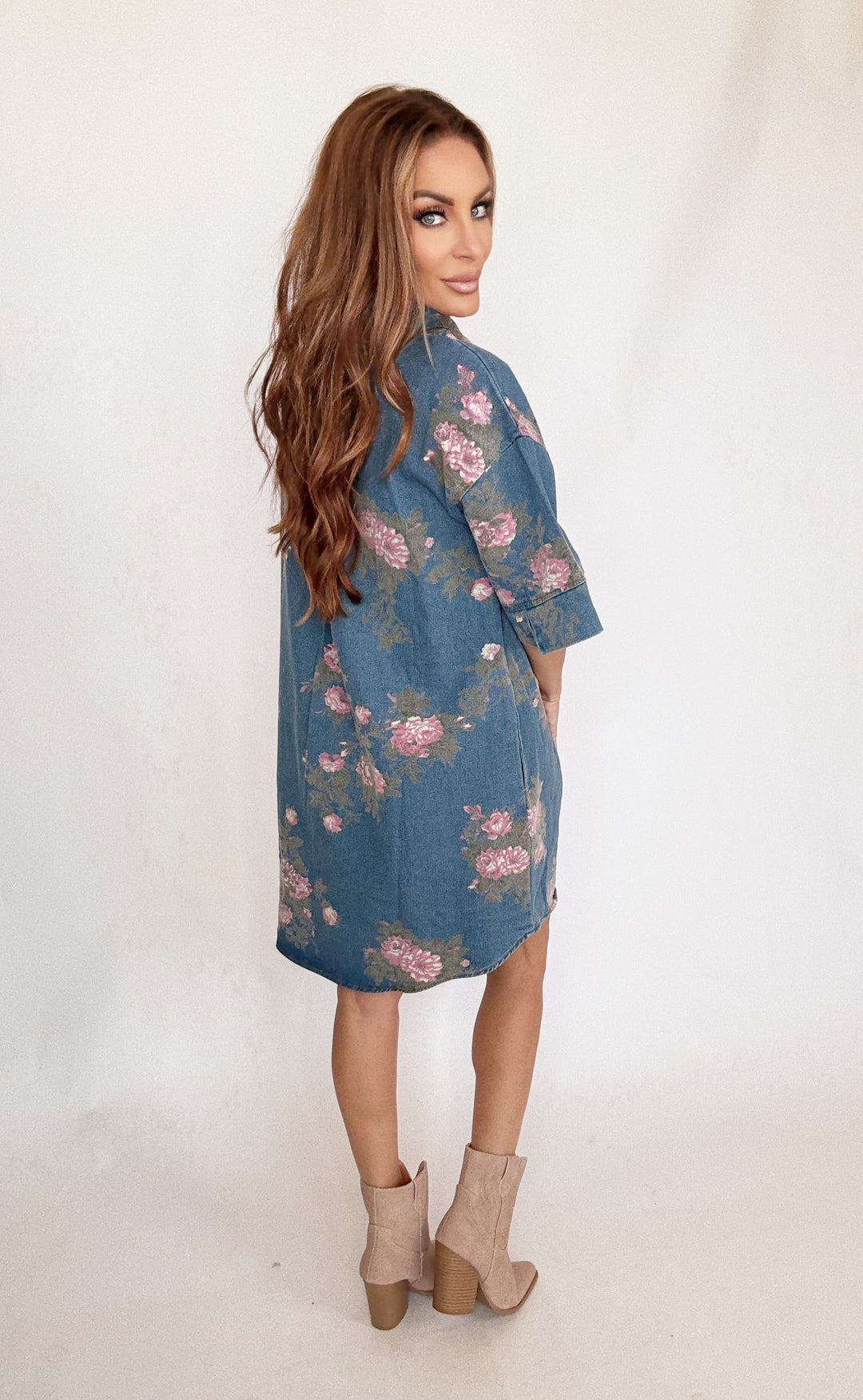 Dahlia Denim Dress-Dresses-Entro-Shop with Bloom West Boutique, Women's Fashion Boutique, Located in Houma, Louisiana