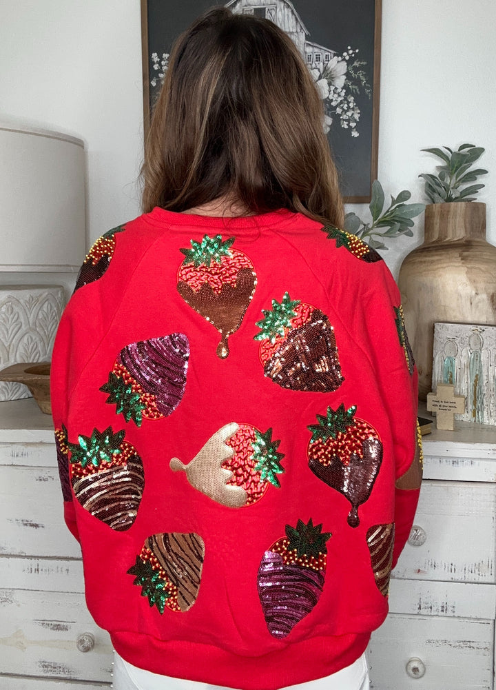 Queen Of Sparkles Chocolate Covered Strawberries Sweater-QOS Tops-Queen Of Sparkles-Shop with Bloom West Boutique, Women's Fashion Boutique, Located in Houma, Louisiana