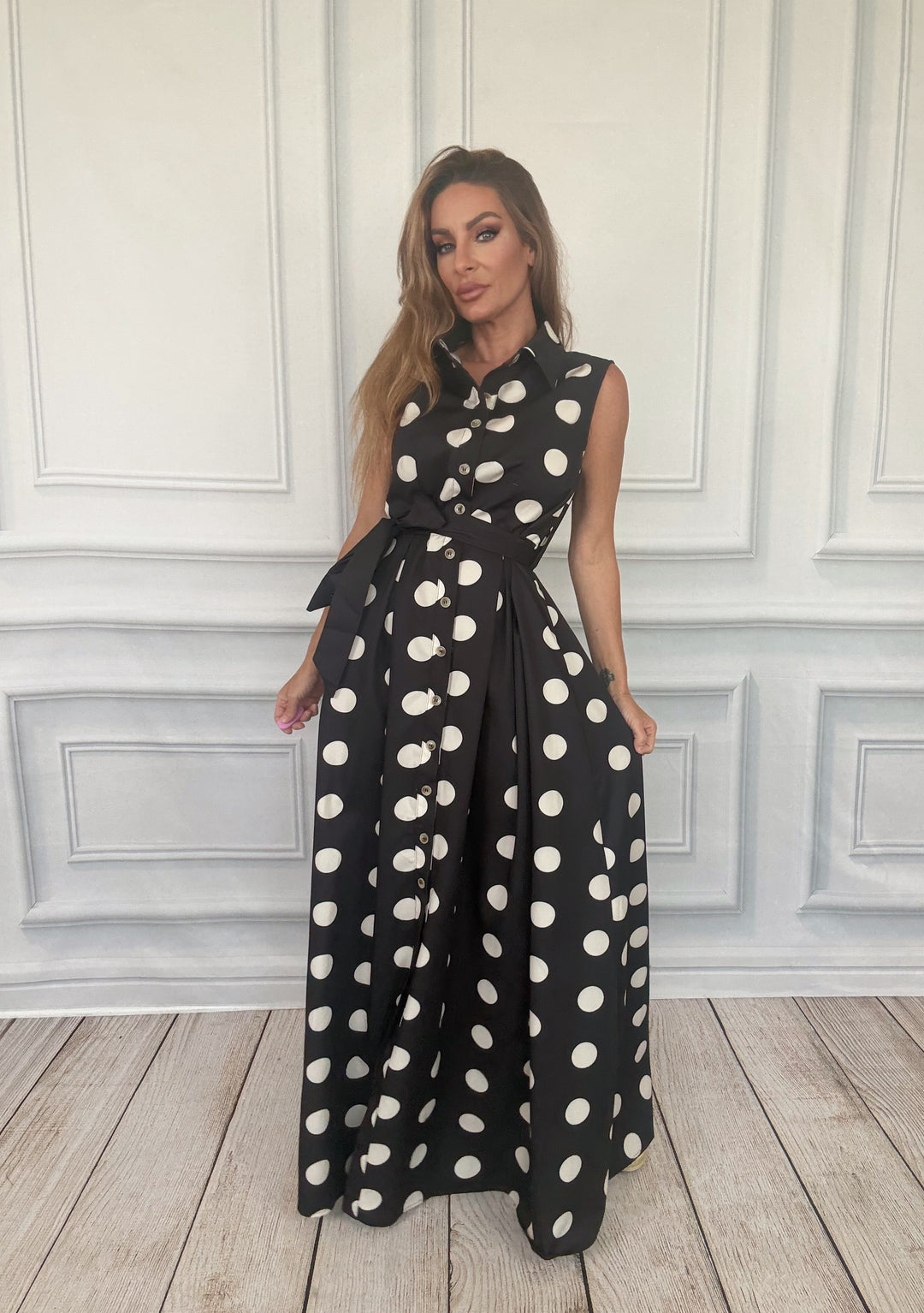 The Park Avenue Polka Dot Shirt Dress-Maxi Dresses-JADE BY JANE-Shop with Bloom West Boutique, Women&