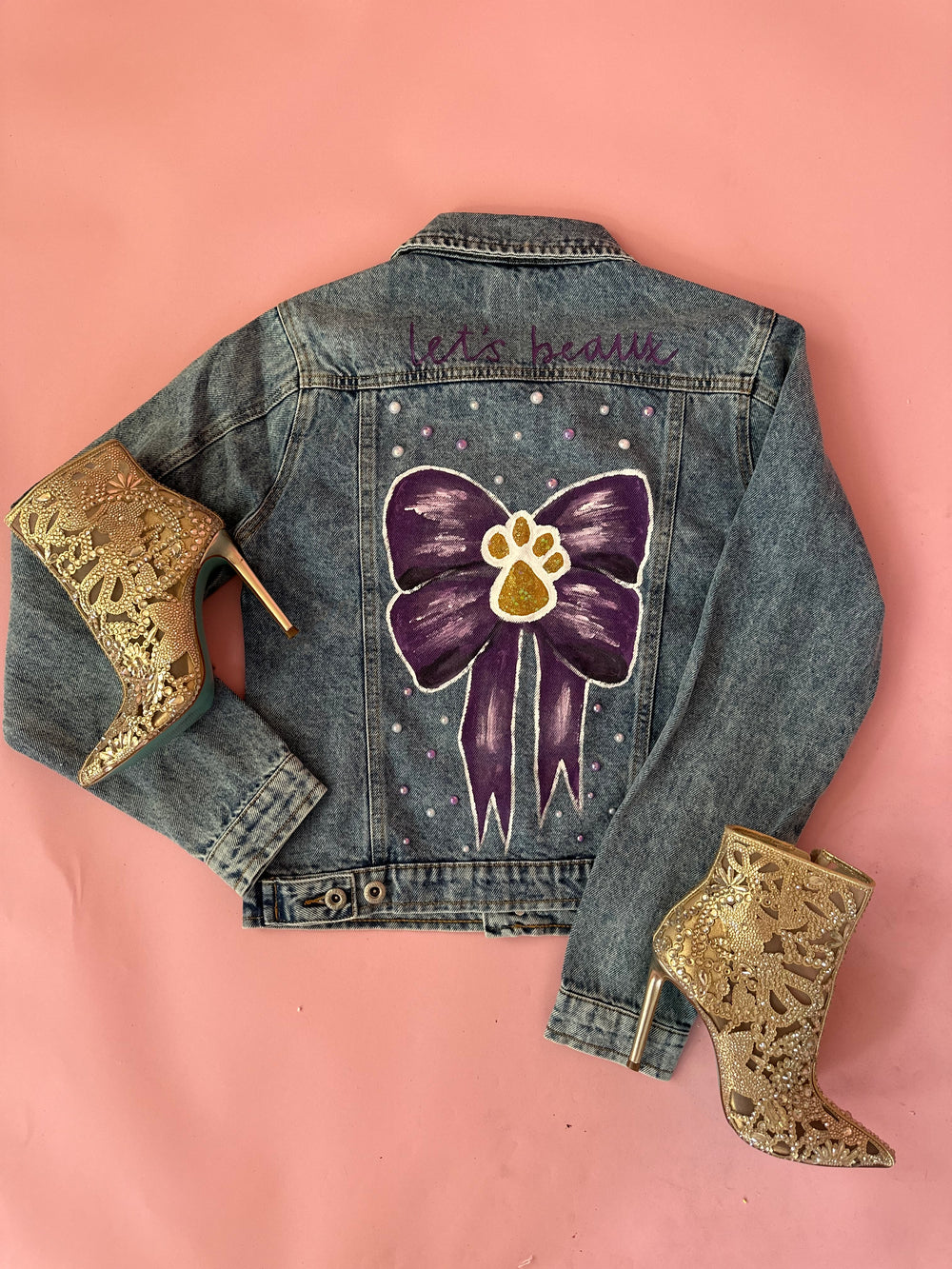 Lets beaux Hand Painted Denim Jacket-Jackets-Bloom West Boutique-Shop with Bloom West Boutique, Women's Fashion Boutique, Located in Houma, Louisiana