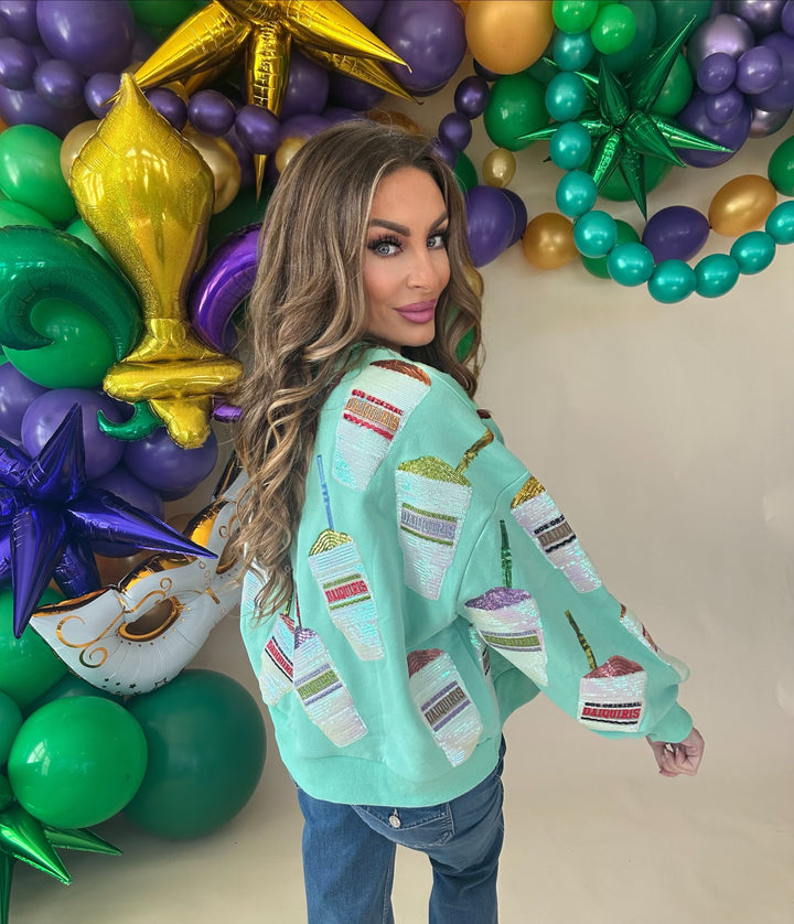 Queen of Sparkles Mint Green Daiquiri Sweatshirt-QOS Tops-Queen Of Sparkles-Shop with Bloom West Boutique, Women's Fashion Boutique, Located in Houma, Louisiana