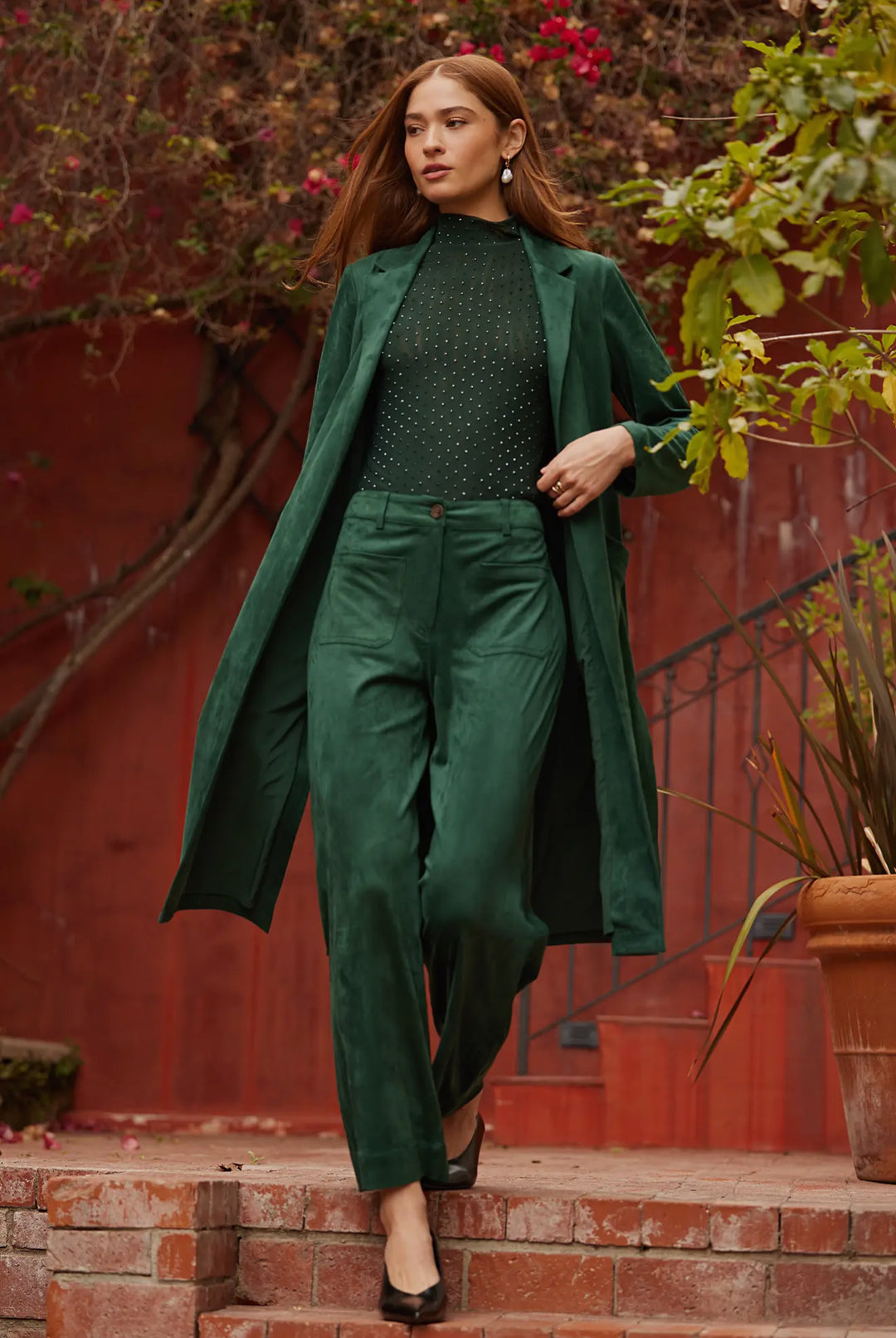 Sofía Suede Duster Hunter Green-Jackets-skies are blue-Shop with Bloom West Boutique, Women's Fashion Boutique, Located in Houma, Louisiana