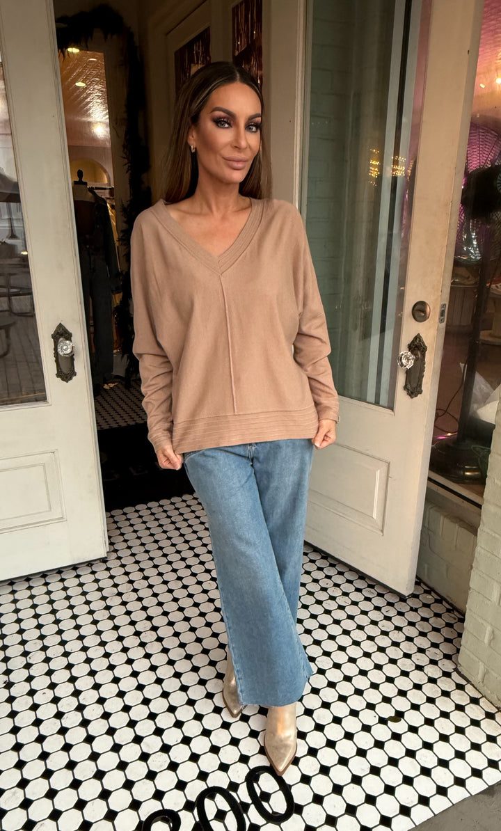 Kenna V-Neck Gauge Pullover-Long Sleeves-Allie Rose-Shop with Bloom West Boutique, Women's Fashion Boutique, Located in Houma, Louisiana