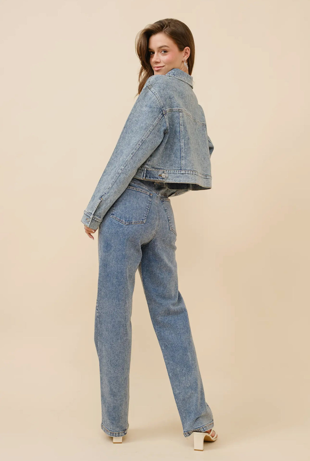 Lila Clear Crystal Embellished Stretch Denim Jeans-Jackets-Faire-Shop with Bloom West Boutique, Women's Fashion Boutique, Located in Houma, Louisiana