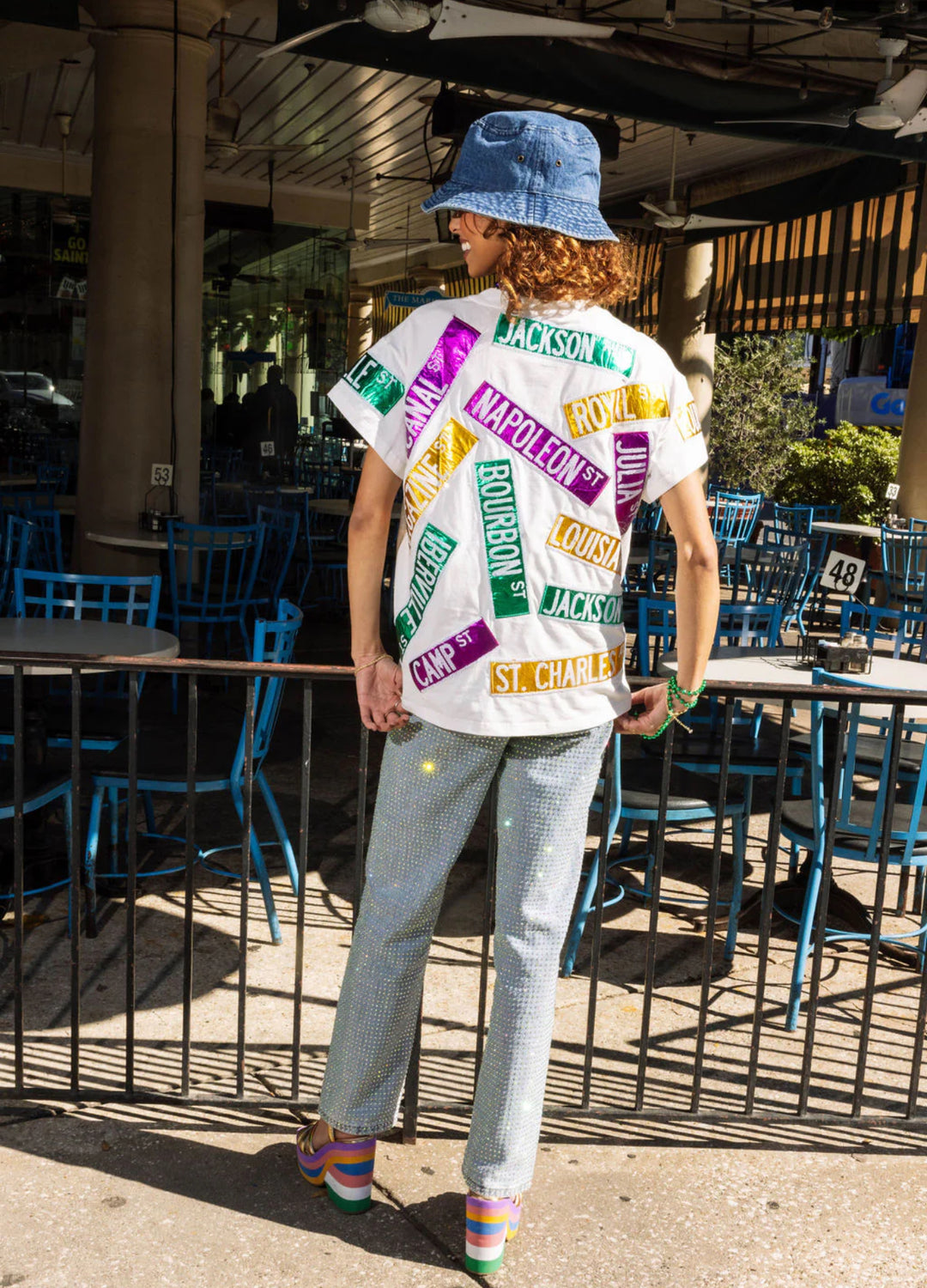 Queen of Sparkles White Nola Street Sign Tee-QOS Tops-Bloom West Boutique-Shop with Bloom West Boutique, Women's Fashion Boutique, Located in Houma, Louisiana