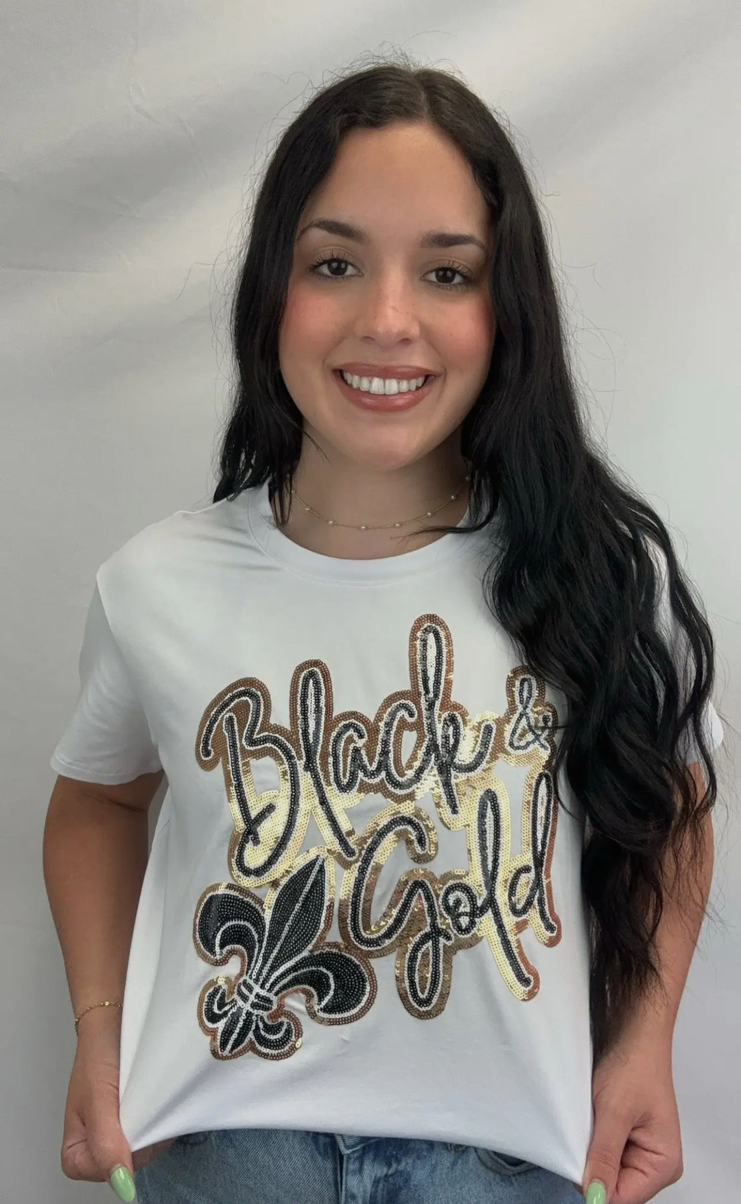 Black and Gold women’s sequin design-Graphic Tees-Bomb Designs-Shop with Bloom West Boutique, Women's Fashion Boutique, Located in Houma, Louisiana