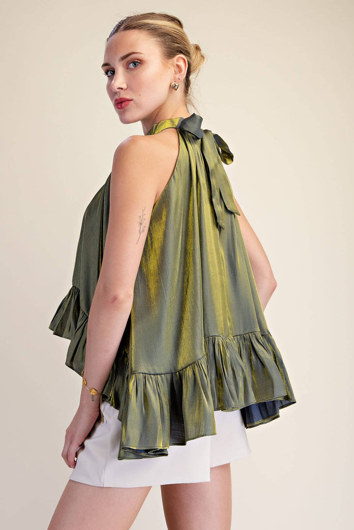 Ruffle Halter Top With Back Neck Tie-Glam-Shop with Bloom West Boutique, Women&