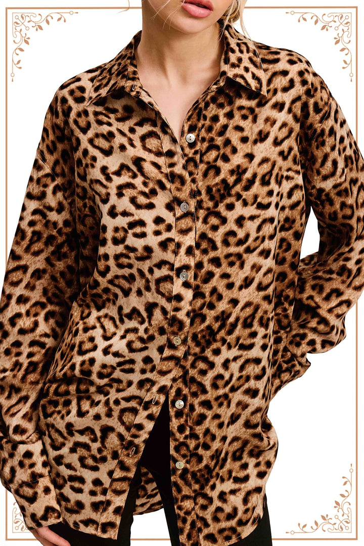 Leopard Printed Button Down-Tops-La Miel-Shop with Bloom West Boutique, Women's Fashion Boutique, Located in Houma, Louisiana