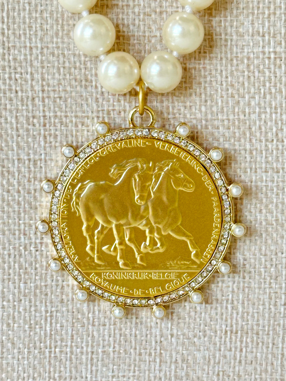 Vintage Pearls With Gold Horse Coin Pendant-Necklaces-Erin Knight Designs-Shop with Bloom West Boutique, Women's Fashion Boutique, Located in Houma, Louisiana