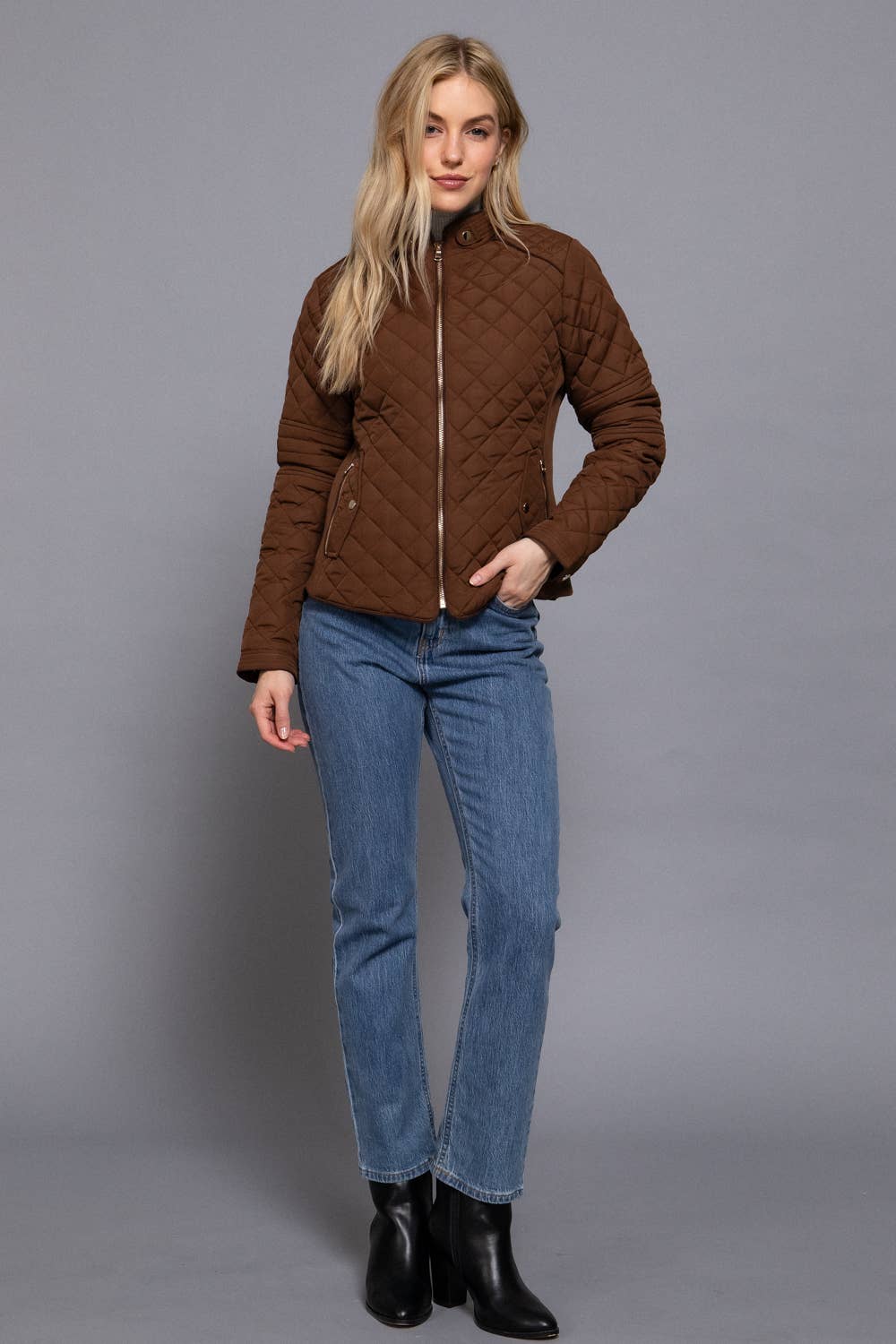 Suede Piping Detail Rib Quilted Padding Jacket : OLV-olive oil / L-Active Basic | Active USA-Shop with Bloom West Boutique, Women's Fashion Boutique, Located in Houma, Louisiana