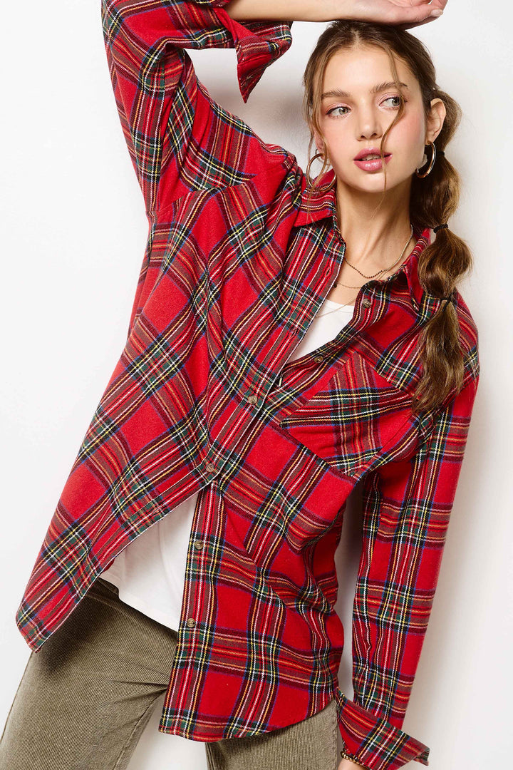 Jolly day Button Down Plaid Shirts-Tops-La Miel-Shop with Bloom West Boutique, Women's Fashion Boutique, Located in Houma, Louisiana