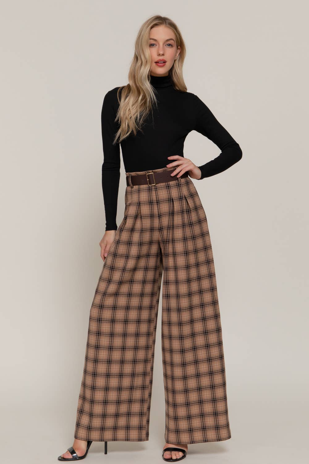Beth Plaid Woven Wide Long Pants-Active Basic | Active USA-Shop with Bloom West Boutique, Women's Fashion Boutique, Located in Houma, Louisiana