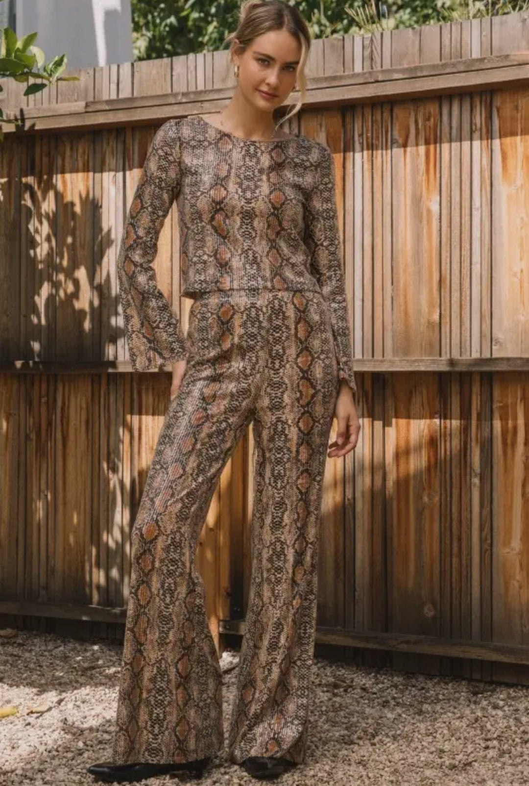 Bronzed Boa Python Pants-Pants-skies are blue-Shop with Bloom West Boutique, Women's Fashion Boutique, Located in Houma, Louisiana