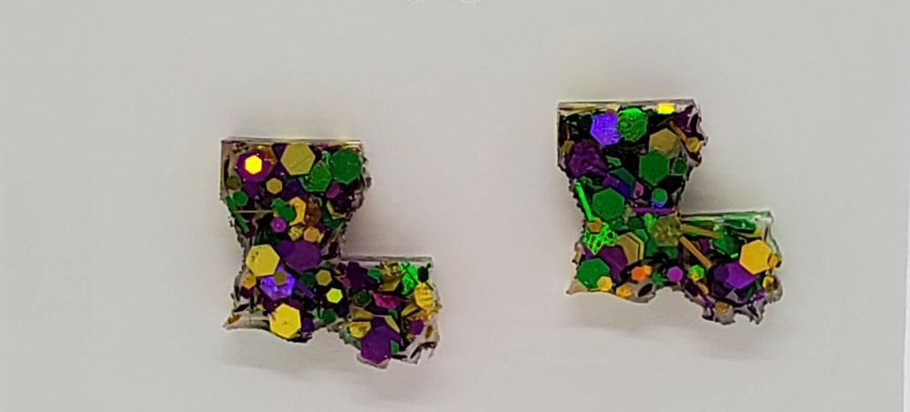 Mardi Gras La-Weezyana State Small Studs-Earrings-Maggie G-Shop with Bloom West Boutique, Women's Fashion Boutique, Located in Houma, Louisiana