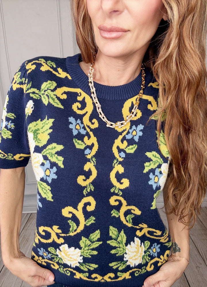 Bleu Élégance Knit Top-Tops-Fate By LFD-Shop with Bloom West Boutique, Women's Fashion Boutique, Located in Houma, Louisiana