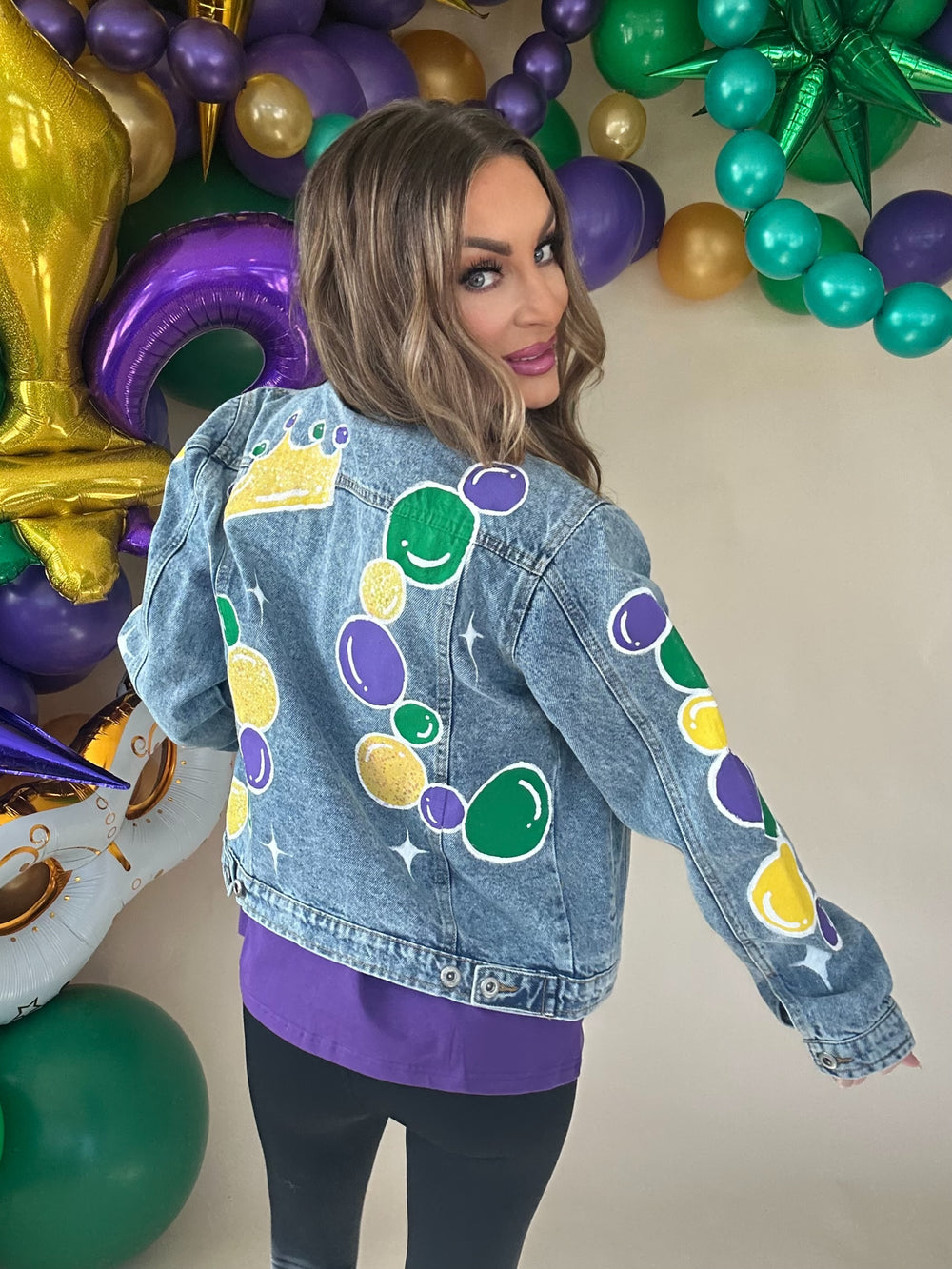 Throw Me Something Mister Mardi Gras Jacket-Jackets-Bloom West Boutique Custom-Shop with Bloom West Boutique, Women's Fashion Boutique, Located in Houma, Louisiana