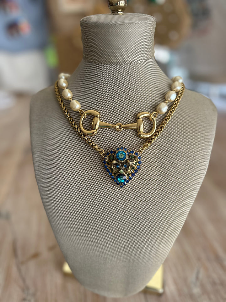 Vintage Chain With Vintage Blue Stone Broach-Accessories-Erin Knight Designs-Shop with Bloom West Boutique, Women's Fashion Boutique, Located in Houma, Louisiana