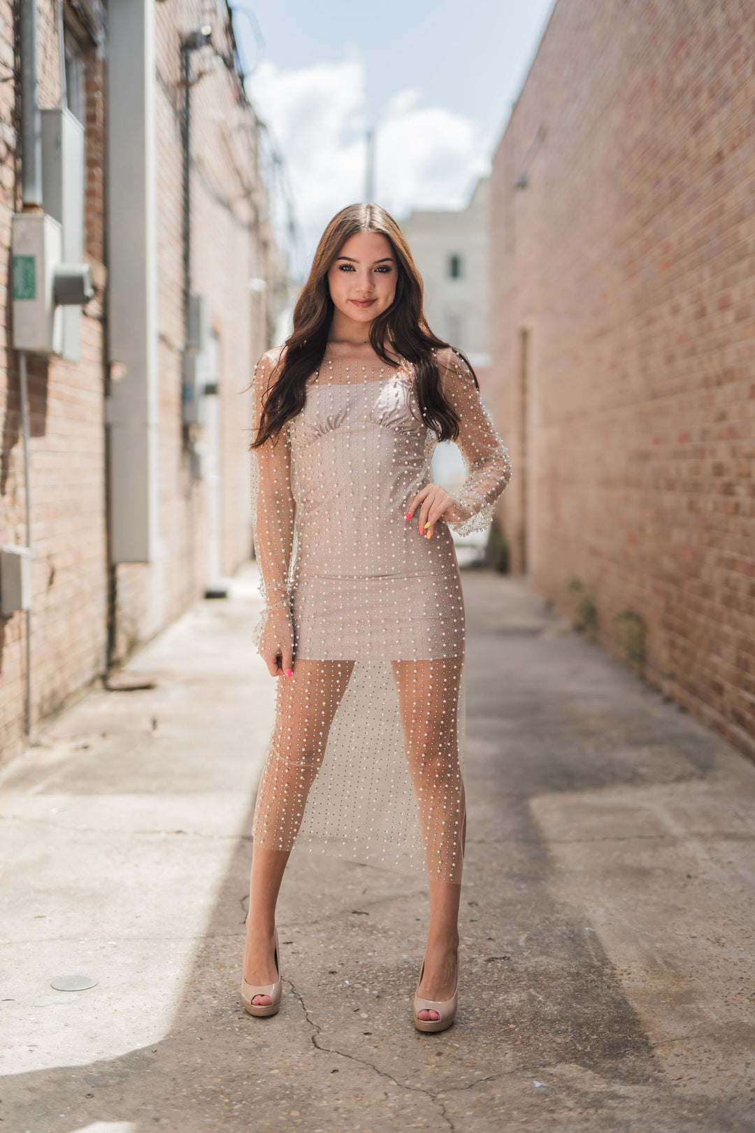 Brixley Pearl and Rhinestone Mesh Dress-Maxi Dresses-Bloom West Boutique-Shop with Bloom West Boutique, Women's Fashion Boutique, Located in Houma, Louisiana