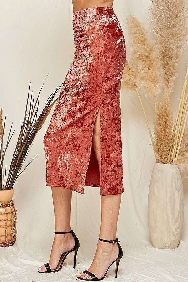 RUCHED CRUSHED VELVELT MIDI SKIRT-Skirts-Heart & Hips-Shop with Bloom West Boutique, Women's Fashion Boutique, Located in Houma, Louisiana