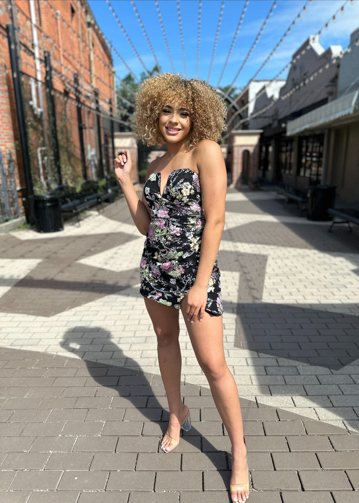 Liliana Floral and Sequin Embellished Dress-Semi Formal Dresses-Noxanabel-Shop with Bloom West Boutique, Women's Fashion Boutique, Located in Houma, Louisiana