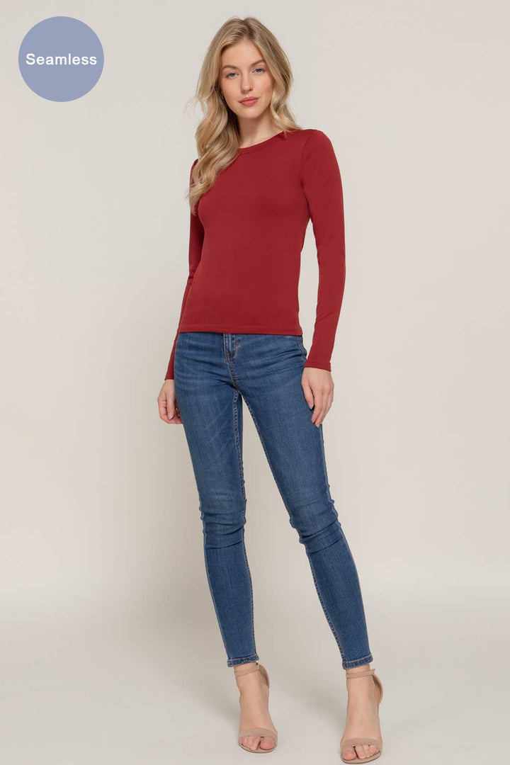 Crew Neck Inner Fur Seamless Top-Long Sleeves-Active Basic | Active USA-Shop with Bloom West Boutique, Women's Fashion Boutique, Located in Houma, Louisiana