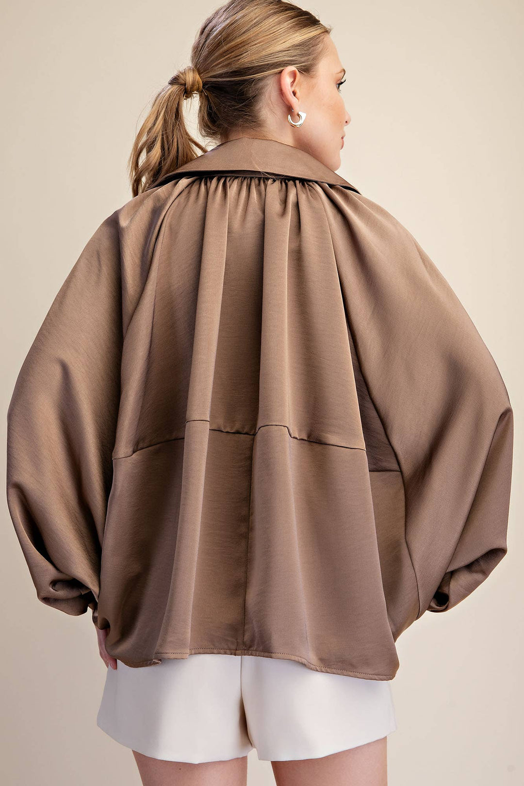 Balloon Pleated Detail Bomber Jacket-Glam-Shop with Bloom West Boutique, Women&