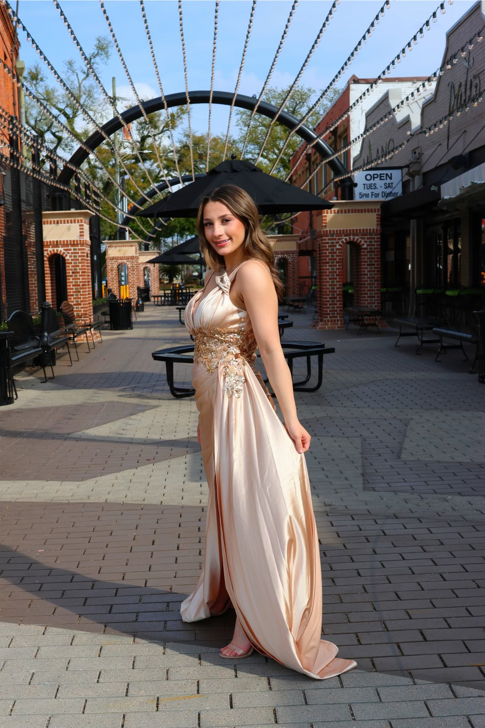 Carter Fitted Satin Gown With Lace-Dresses-cinderella by divine-Shop with Bloom West Boutique, Women's Fashion Boutique, Located in Houma, Louisiana
