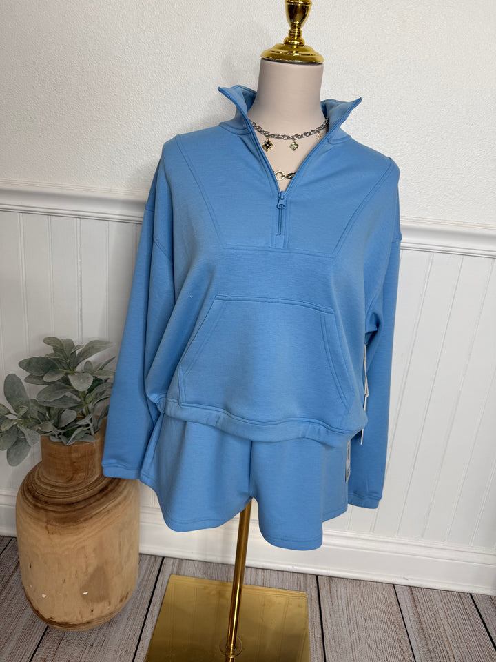 Salty Sapphire Cloud Fleece Top-Tops-Vintage Havana-Shop with Bloom West Boutique, Women's Fashion Boutique, Located in Houma, Louisiana