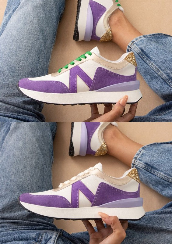 Purple and Gold Mardi Gras Sneakers-Sneakers-Makers Shoes-Shop with Bloom West Boutique, Women's Fashion Boutique, Located in Houma, Louisiana