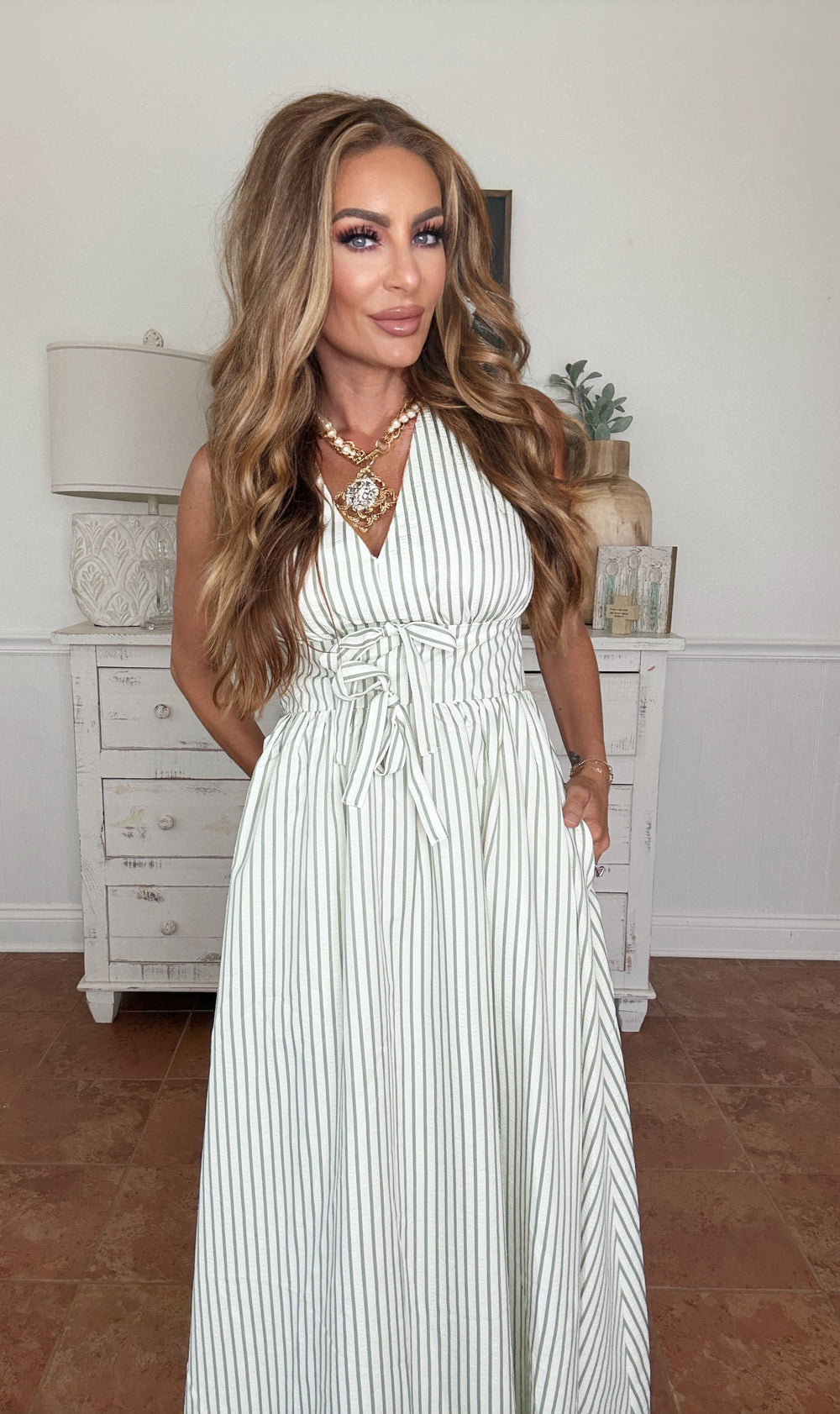 The Sage Stripe Dress-Midi Dresses-Entro-Shop with Bloom West Boutique, Women's Fashion Boutique, Located in Houma, Louisiana