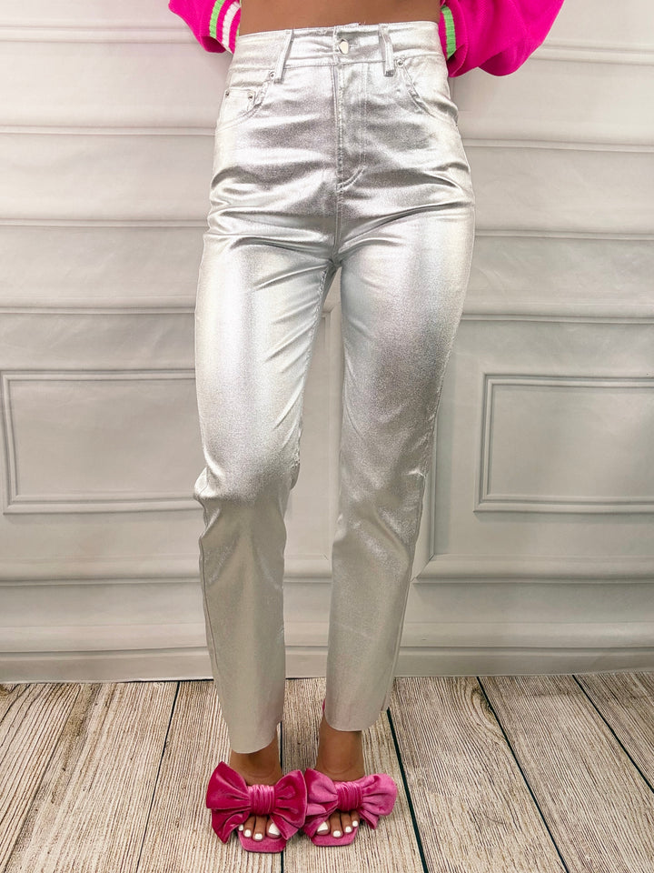 Jessalyn Metallic High Rise Straight Pant