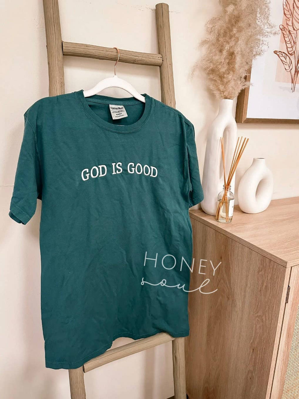 Embroidered GOD IS GOOD Tee-Graphic Tees-Honey Soul LLC-Shop with Bloom West Boutique, Women's Fashion Boutique, Located in Houma, Louisiana