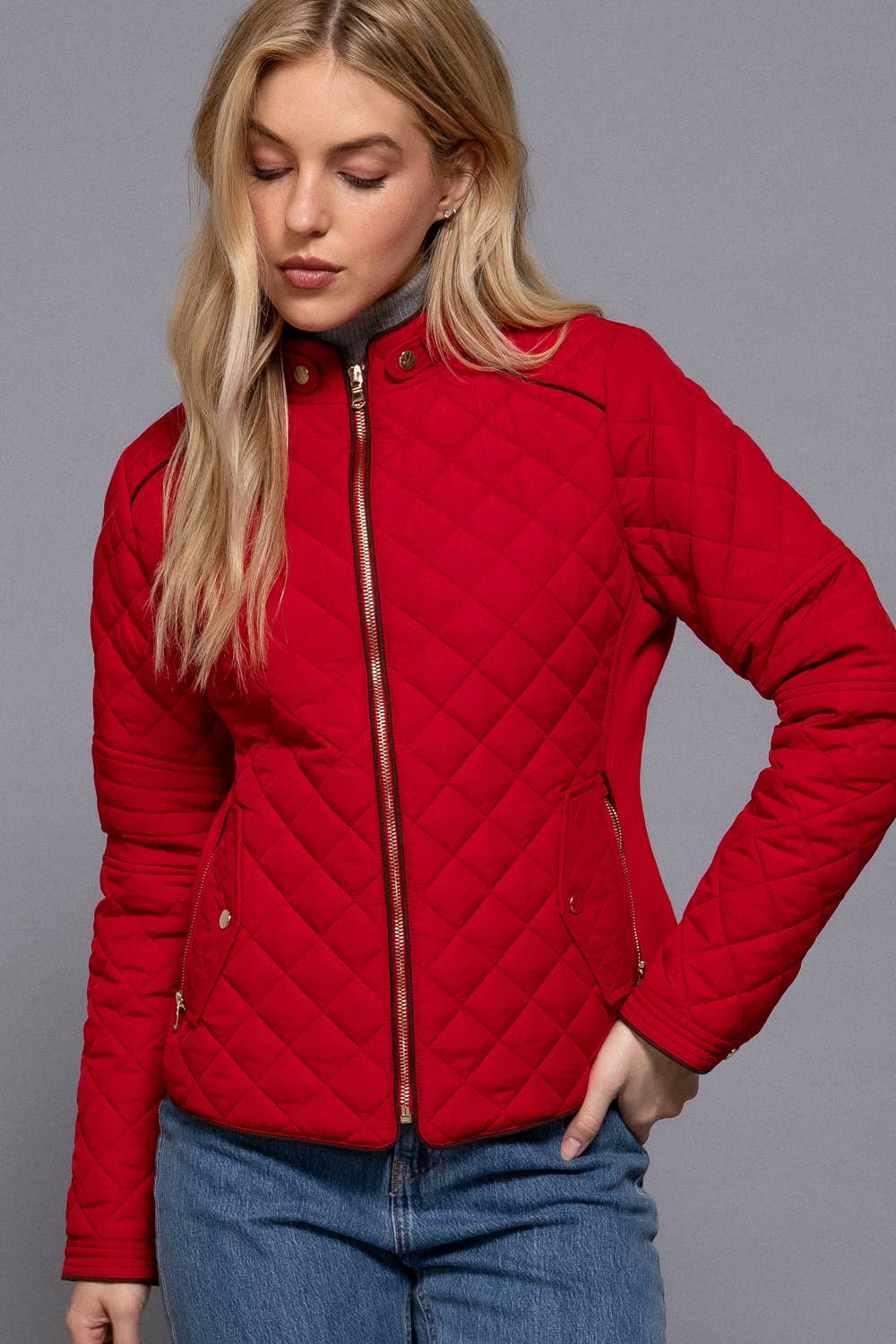 Suede Piping Detail Rib Quilted Padding Jacket : OLV-olive oil / L-Active Basic | Active USA-Shop with Bloom West Boutique, Women's Fashion Boutique, Located in Houma, Louisiana