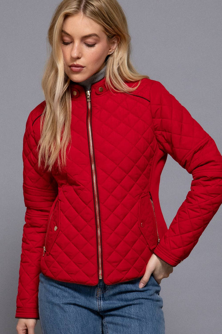 Suede Piping Detail Rib Quilted Padding Jacket : OLV-olive oil / L-Active Basic | Active USA-Shop with Bloom West Boutique, Women's Fashion Boutique, Located in Houma, Louisiana