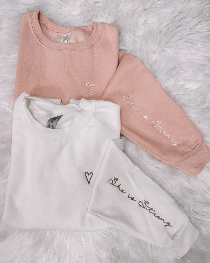 She Is Strong Sweatshirt-Graphic Sweaters-Honey Soul LLC-Shop with Bloom West Boutique, Women's Fashion Boutique, Located in Houma, Louisiana