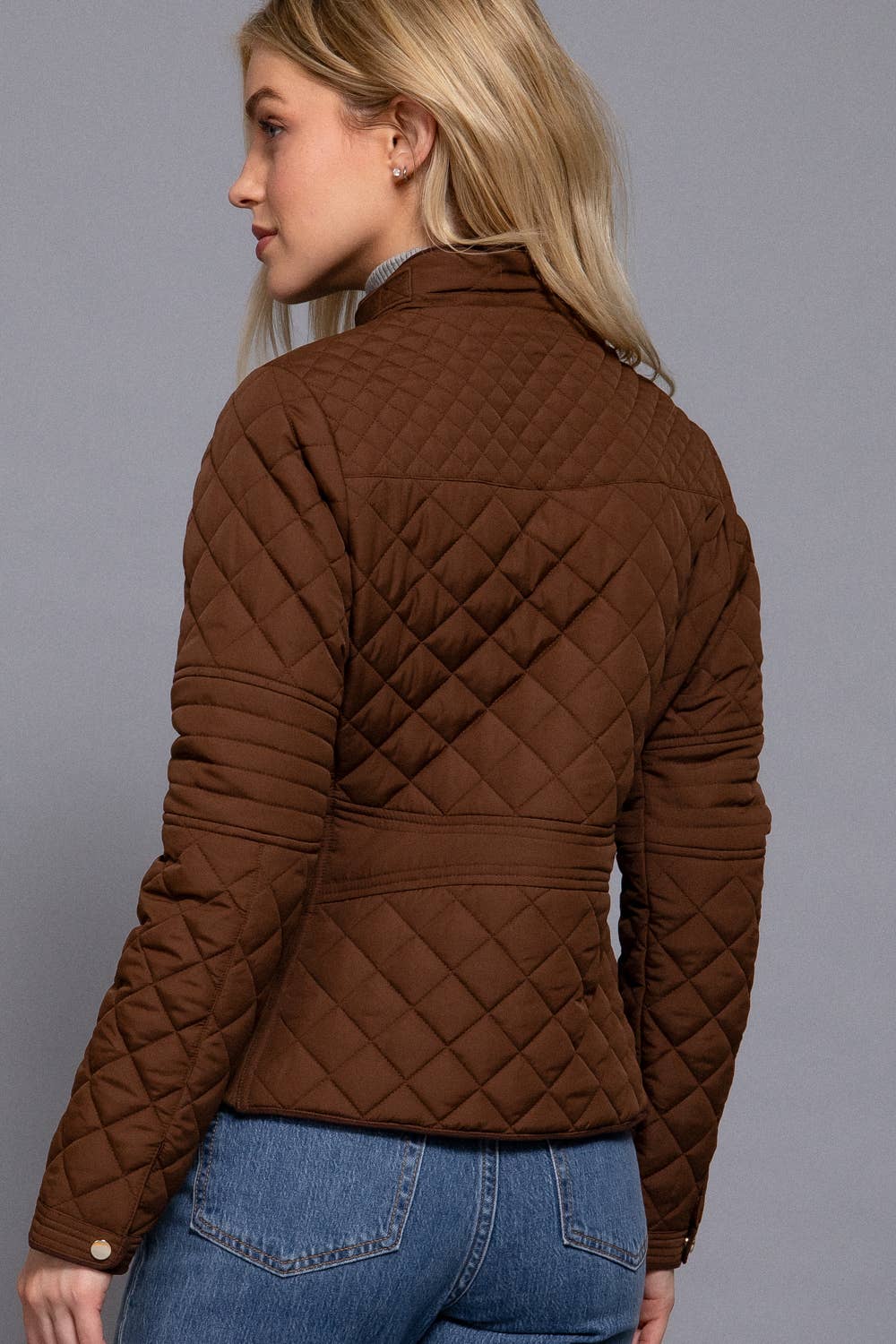 Suede Piping Detail Rib Quilted Padding Jacket : OLV-olive oil / L-Active Basic | Active USA-Shop with Bloom West Boutique, Women's Fashion Boutique, Located in Houma, Louisiana