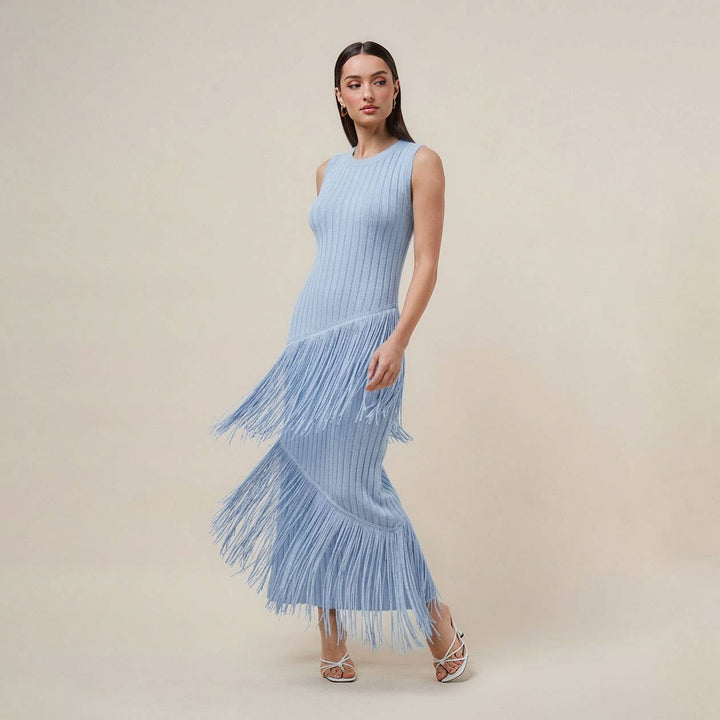 AD3366 Asymmetric fringe maxi dress-Able-Shop with Bloom West Boutique, Women&
