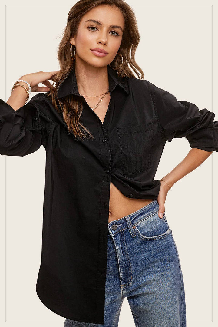 Classic Collared Button Down Poplin Shirt-Tops-La Miel-Shop with Bloom West Boutique, Women's Fashion Boutique, Located in Houma, Louisiana