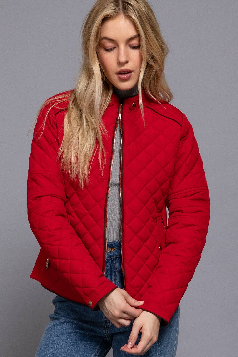 Suede Piping Detail Rib Quilted Padding Jacket : OLV-olive oil / L-Active Basic | Active USA-Shop with Bloom West Boutique, Women's Fashion Boutique, Located in Houma, Louisiana